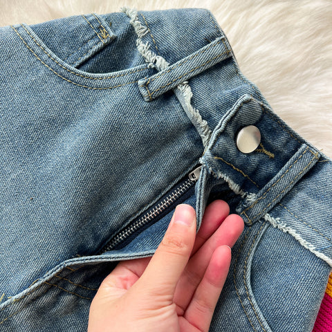 Striped Knitwear&Denim Skirt 2Pcs