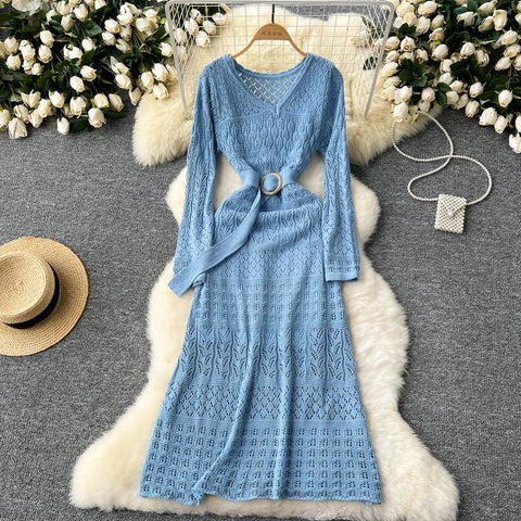 Elegant Hollowed Crochet Knitted Dress