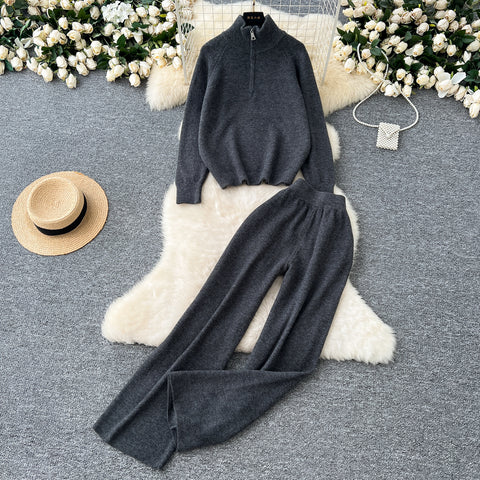 Zipped Knitwear&Trousers Knitted 2Pcs