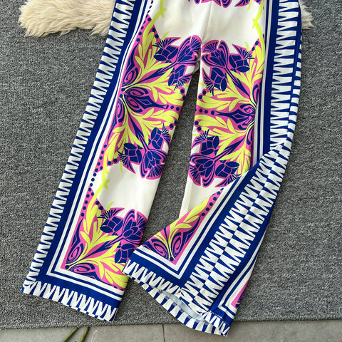 Bat Sleeve Top & Trousers Ethnic Printed 2Pcs
