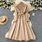 Suit Collar V-neck Pleated Dress