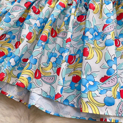 Ruffled Collar Floral Puffy Dress