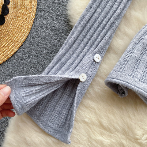Waist-slimming Cardigan&Pleated Skirt 2Pcs