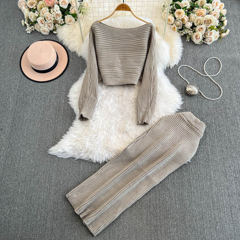 Striped Sweater&Slim Skirt 2Pcs