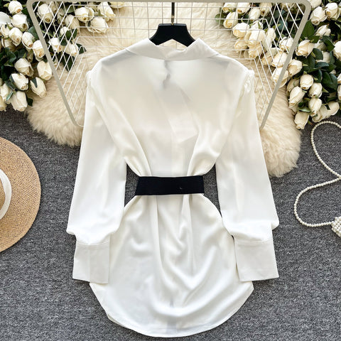 Casual Single-breasted Shirt with Belt