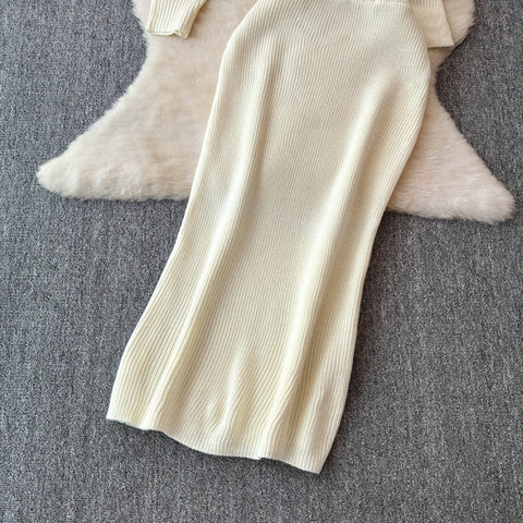 Twisted Neckline Sweater&Skirt 2Pcs
