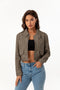 Zipped Lapeled PU Short Jacket