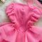 High-end Puffy Ruffle Dress with Ribbon