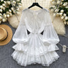 Courtly Lace-up Ruffled White Dress