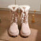 Cute Pink Lace-up Suede Snow Boots