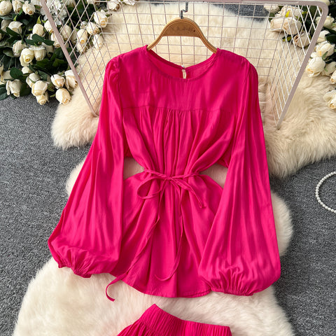 Lace-up Top & Draped Skirt 2Pcs