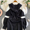 Black&White Drawstring Hooded Dress