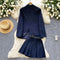 V-neck Blazer&Pleated Skirt 2Pcs