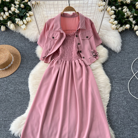 Short Shirt&Pleated Slip Dress 2Pcs