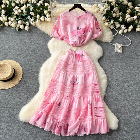 Top&Half-body Skirt Floral 2Pcs