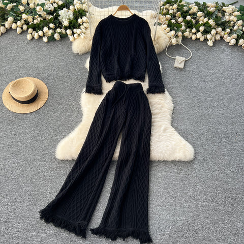 Fringed Sweater&Trousers Knitted 2Pcs