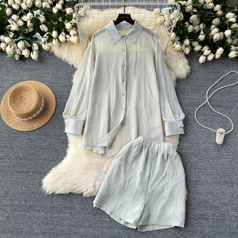 Loose Shirt&Wide-leg Shorts 2Pcs