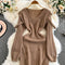 Ruffled Patchwork Khaki Knitted Dress