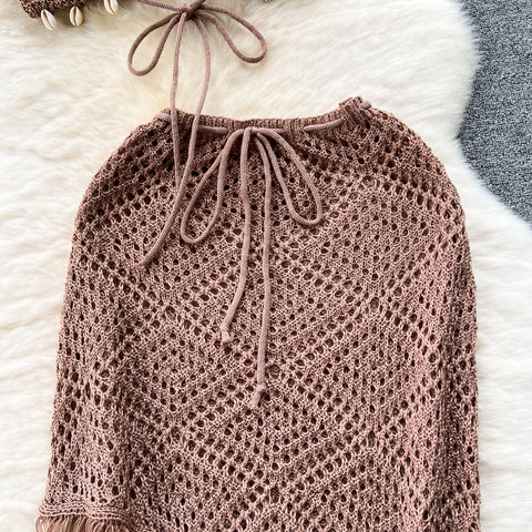 Halter Bikini&Fringed Skirt Knitted 2Pcs