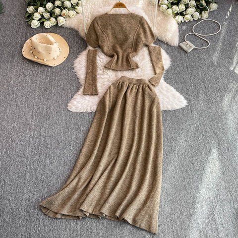 3D Knitwear&Skirt Knitted 2Pcs