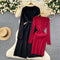 Red Knitted Dress&Lace-up Cardigan 2Pcs