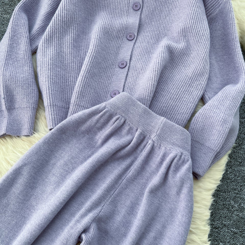 Turtleneck Cardigan&Wide-leg Trousers 2Pcs