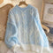 Gradient Blue Twisted Knit Sweater