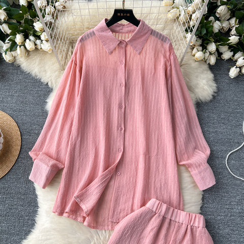 Loose Shirt&Wide-leg Shorts 2Pcs
