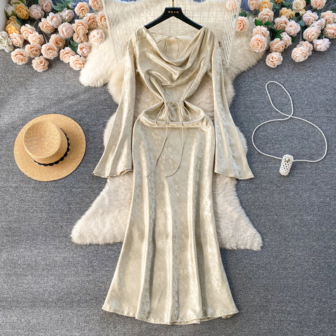 Courtly Draped Neckline Fishtail Dress