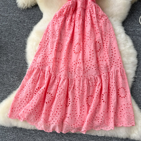 French Style Hollowed Embroidered Dress