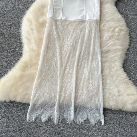 Elegant Patchwork White Slip Dress