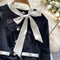 Bow-tie Cardigan&Skirt Velvet 2Pcs