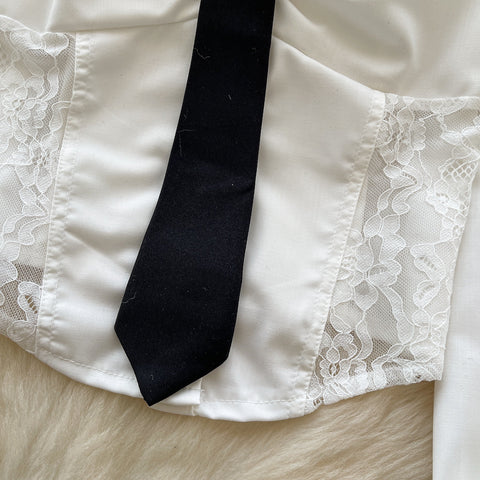 High-end Lace Patchwork Lapeled Blouse
