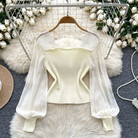 Elegant Mesh Patchwork Slim Cardigan