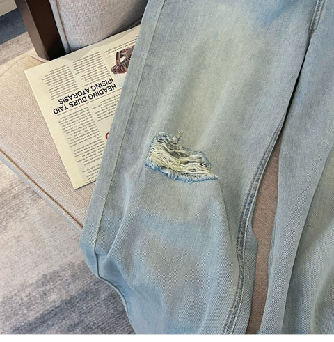 Flap Waistband Straight Jeans