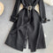 French Style Lace-up Black Coat Dress