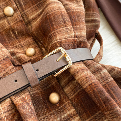 Turtleneck Sweater&Plaid Dress 2Pcs