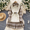 Knitted Vest & Plaid Shirt Dress 2Pcs