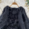 Sequined Black Dress&Furry Shawl 2Pcs