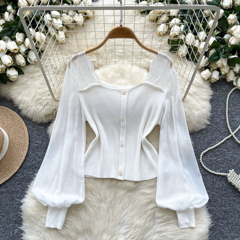 Elegant Mesh Patchwork Slim Cardigan