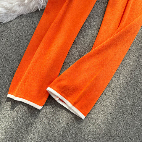 Zipped Cardigan&Wide-leg Trousers 2Pcs