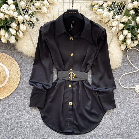 Casual Single-breasted Shirt with Belt