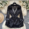 Lace V-neck Black Satin Shirt