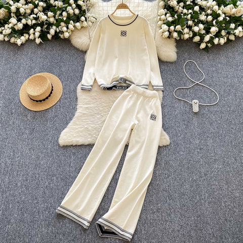 LOGO Embroidered Sweater&Trousers 2Pcs