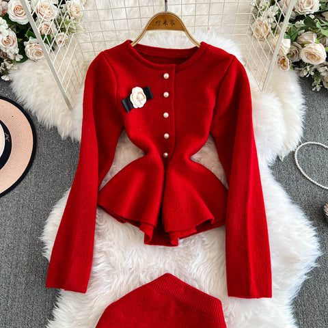 Camellia Cardigan&Skirt Knitted 2PCS