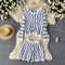 Hooded Sweater&Shorts Striped 2Pcs