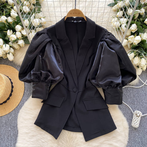 Niche Suede Patchwork Black Blazer