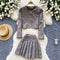 Embroidered Cardigan&Pleated Skirt 2Pcs