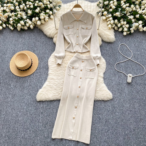 Lapeled Knitwear&Slim Skirt 2Pcs