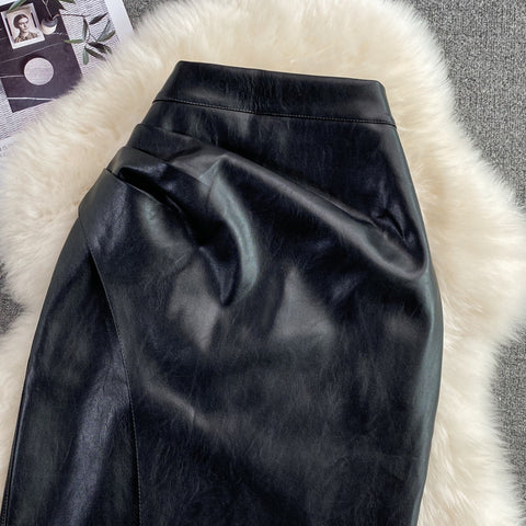 One-step Black PU OL Skirt